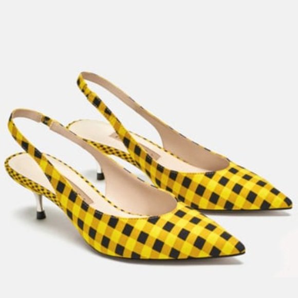 Zara Shoes - ZARA Women's Yellow/Black Gingham Slingback Pointed Toe Sandals Size 39